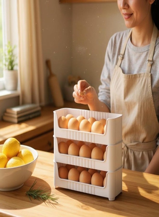 DNkitch 30 Grid Egg Storage Box Egg Refrigerator Storage Tray, Stackable Plastic Egg Containers for Fridge Kitchen, Egg Holders Dispenser Box Travel Egg Storage Container (3 PCS) - Image 3